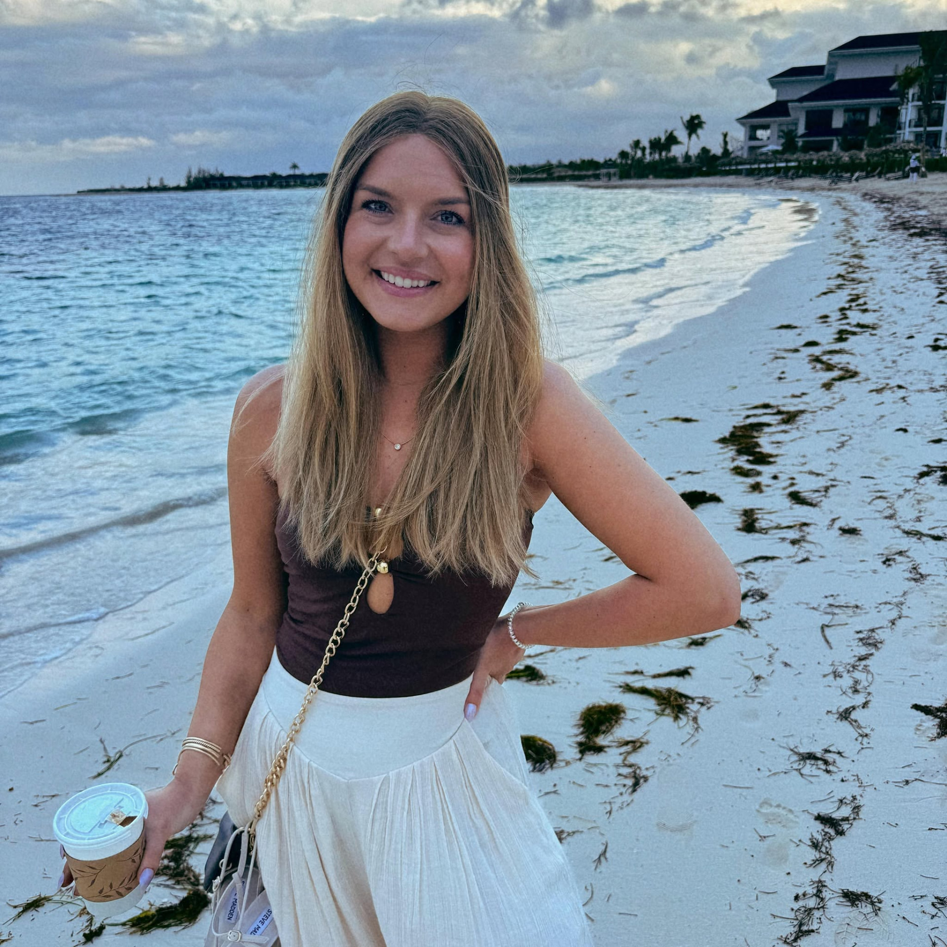 Kristin on the beach at sunset